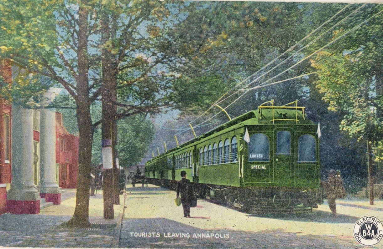 Tourists Leaving Annapolis Electric Railway Fare Tariff USA Postcard