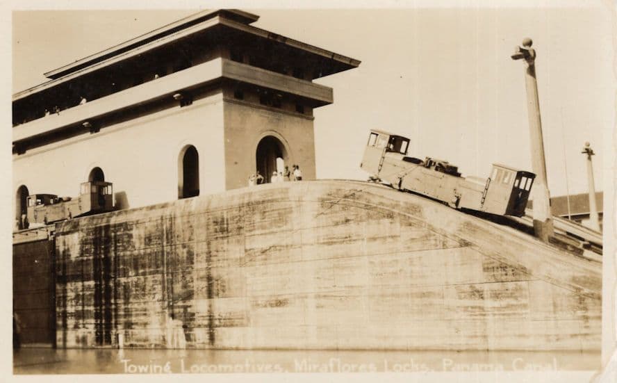 Towing Locomotion Miraflores Lock Panama Canal Antique RPC Postcard