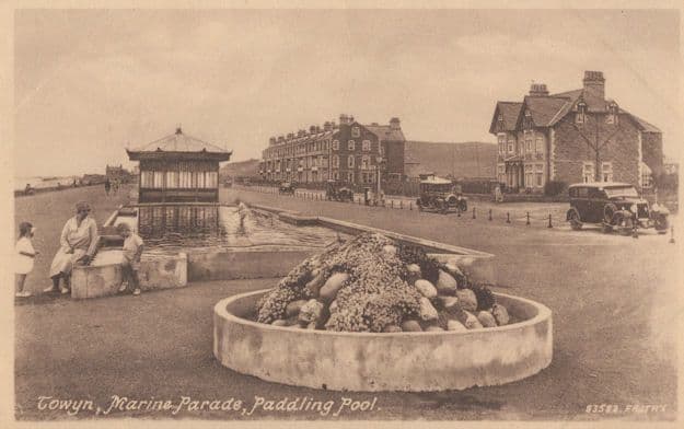 Towyn Paddling Pool Welsh Antique Postcard