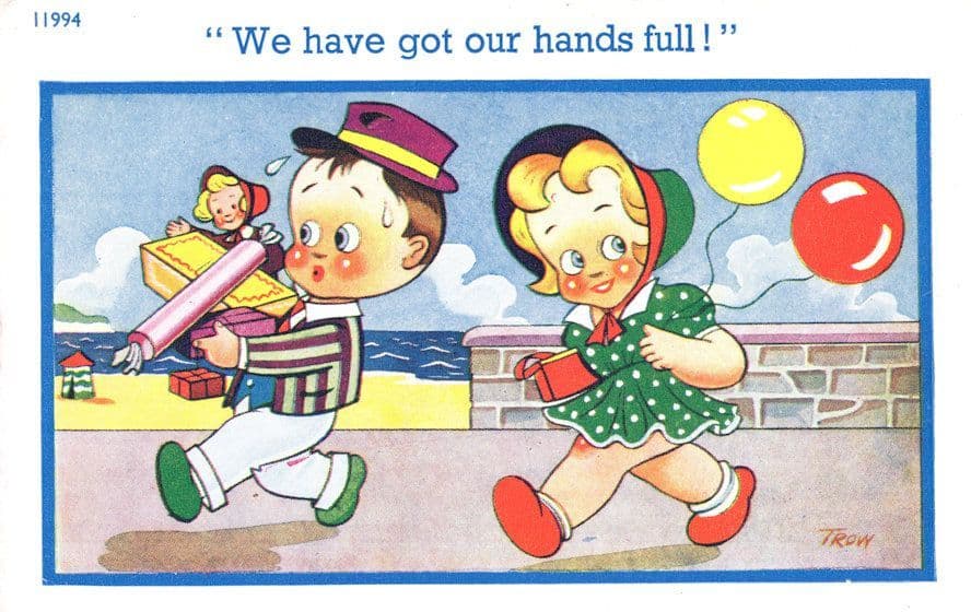 Toy Puppet Doll Seaside Old Comic Cute Postcard