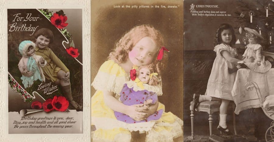 Toy Scared Doll Watches Fire Burning 3x Childrens Real Photo Postcard s