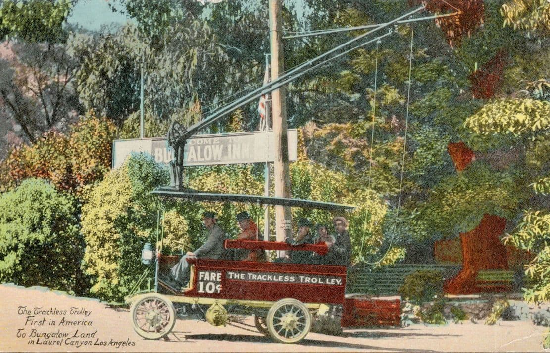 Trackless Trolley at Laurel Canyon Balloon Route Excursions USA Old Postcard