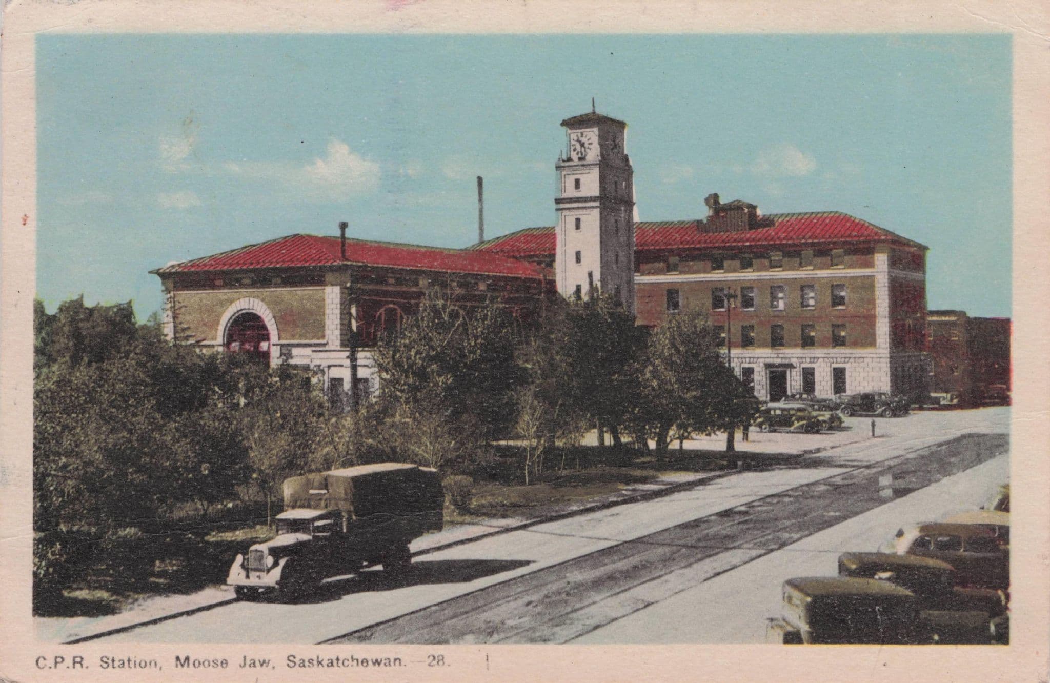 Train Station at Saskatchewan Moose Jaw Canada Old Postcard