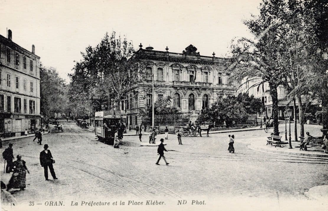 Tram at Oran La Prefecture et la Place Kleber Algeria Old Postcard