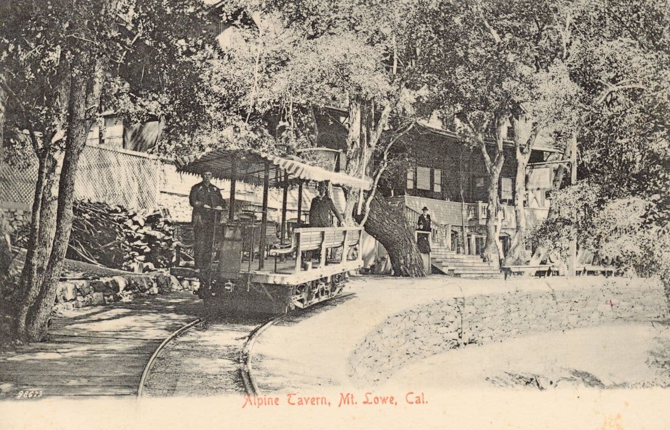 Tram & Driver at Alpine Cavern Mt Lowe California USA Old Postcard