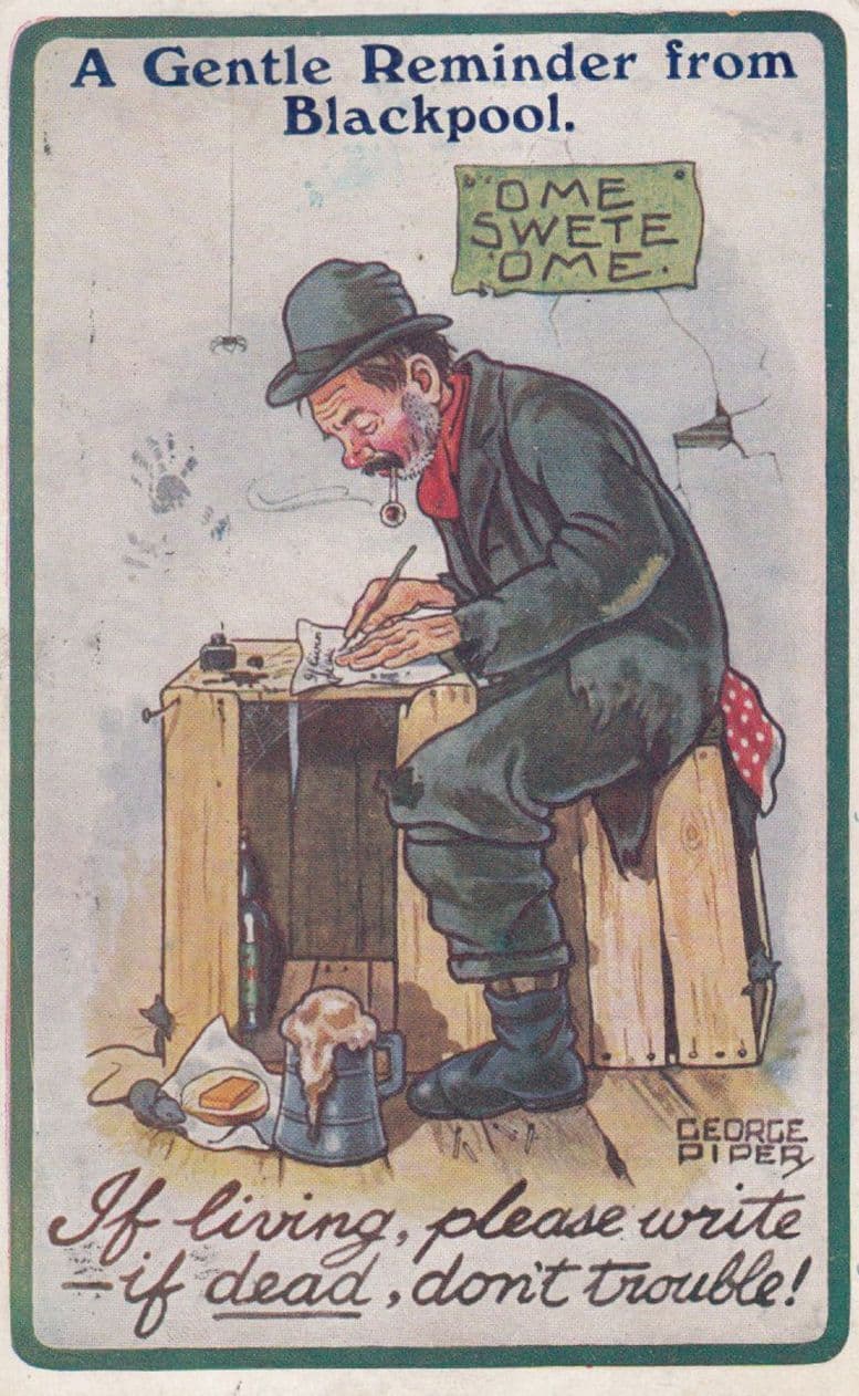 Tramp In Blackpool A Gentle Reminder Home Sweet Home Old Comic Humour Postcard
