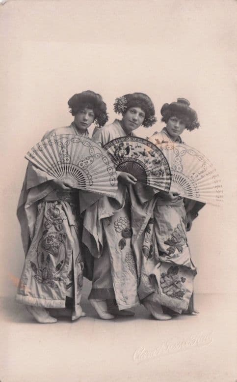 Transvestite As Three Little Maids Mikado Antique LGBT Theatre Postcard