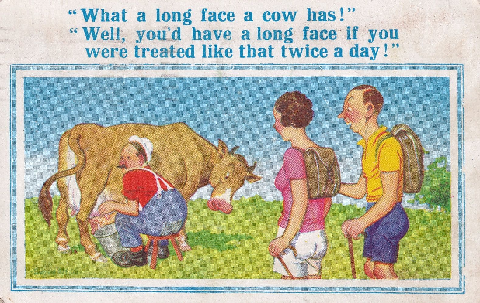 Transvestite Milking A Cow Comic Farming Postcard