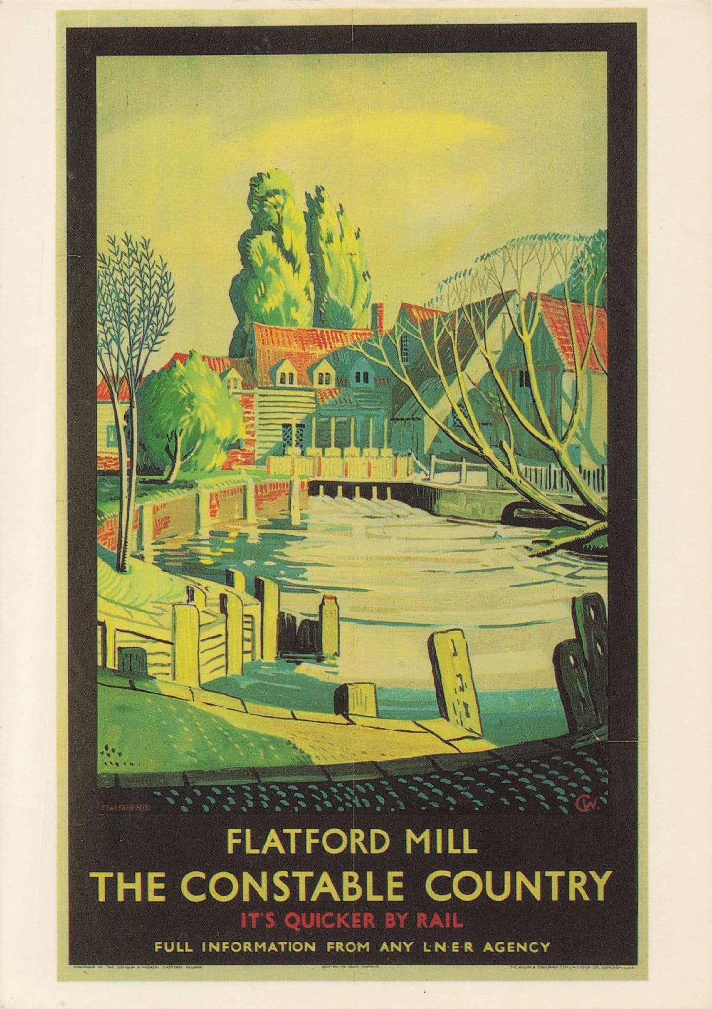 Travel By Train to Flatford Mill Constable Country Poster Postcard