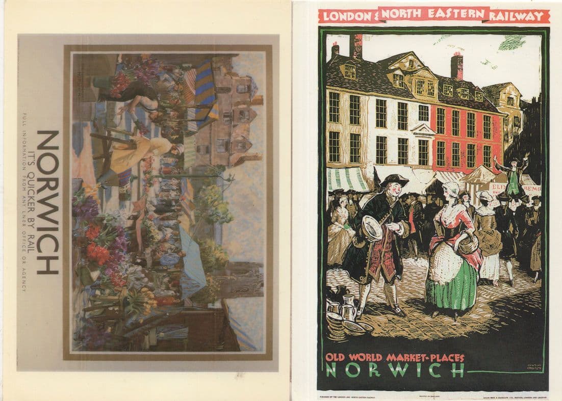 Travel By Train To Norwich Market LNER Poster 2x Advertising Postcard s