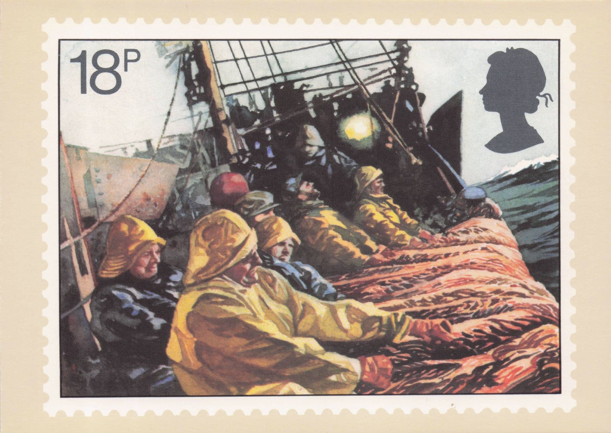 Trawling Fishing Hauling Boat Ship Painting Royal Mail Ltd Postcard