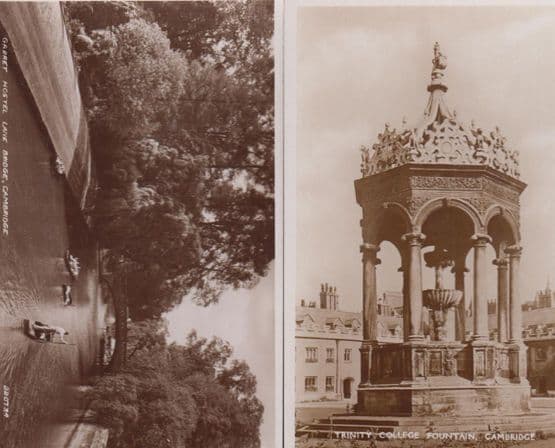 Trinity College Fountain Cambridge Garret Hostel Lane Bridge Real Photo Postcard