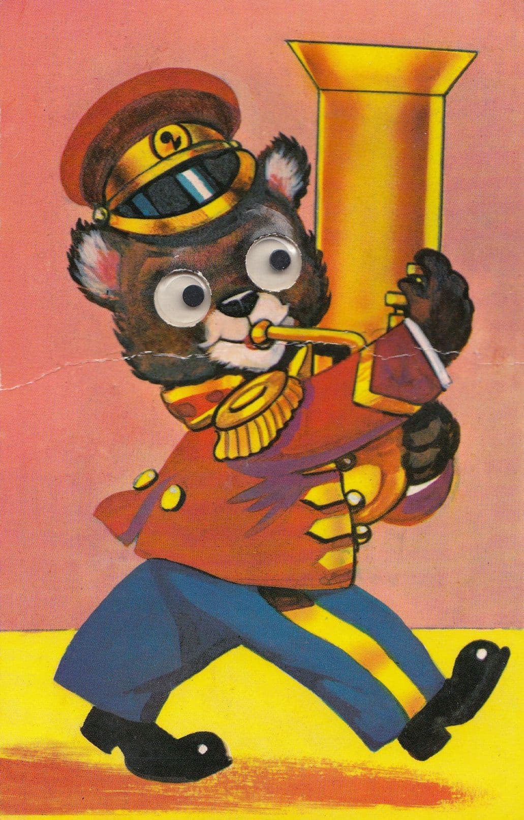 Trombone Orchestra Bear Player with Glass Eyes Old Postcard