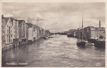 Trondhjem Elvehavnen 2x Norway Boats Harbour Old Postcard s