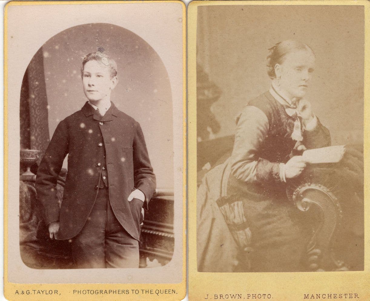 Troubled Manchester Woman & Pompous Child Victorian Cabinet Card s