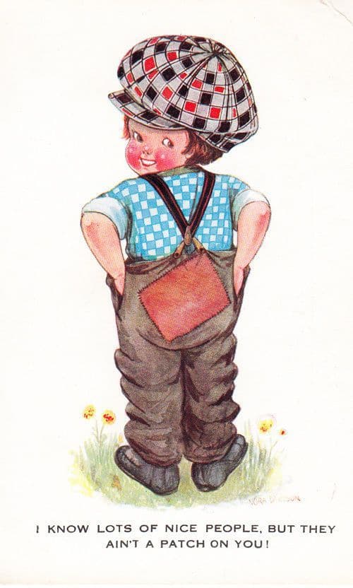 Trouser Patch Boy Gardener Checked Hat Satchel Antique Fashion Comic Postcard