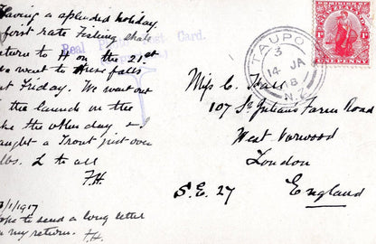 Trout Fishing at Huka Rapids Taupo New Zealand WW1 RPC Postcard