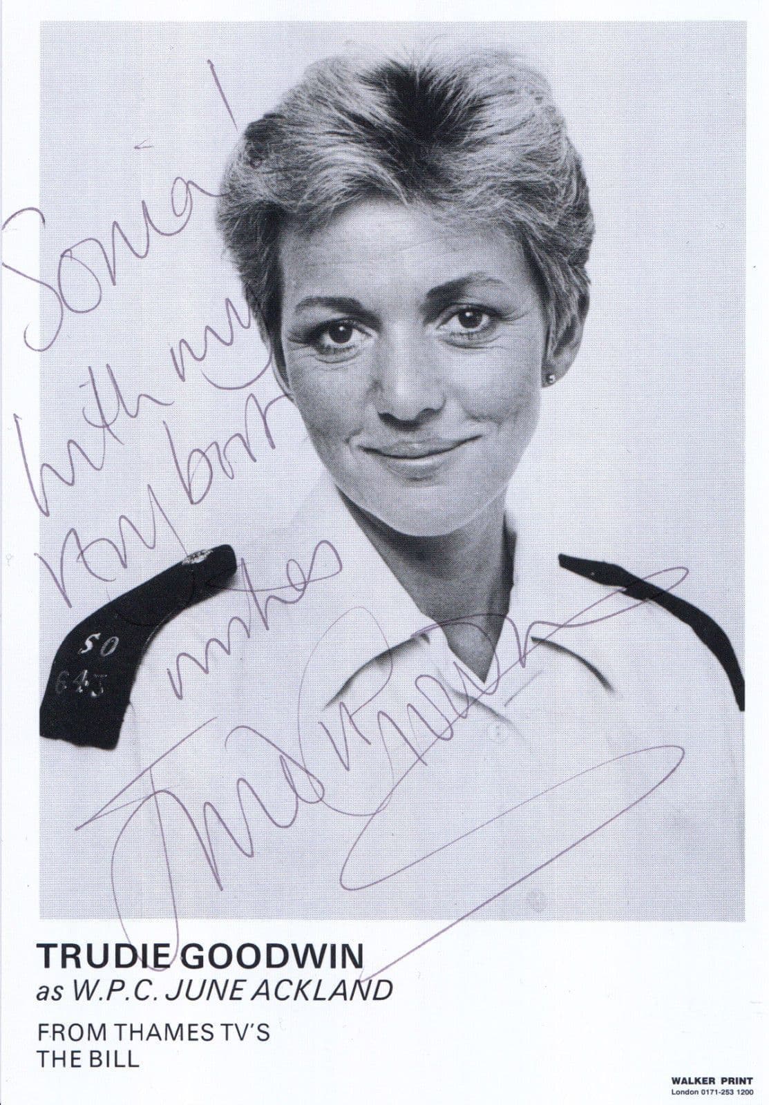 Trudie Goodwin as WPC June Ackland in ITV The Bill Hand Signed Cast Card Photo