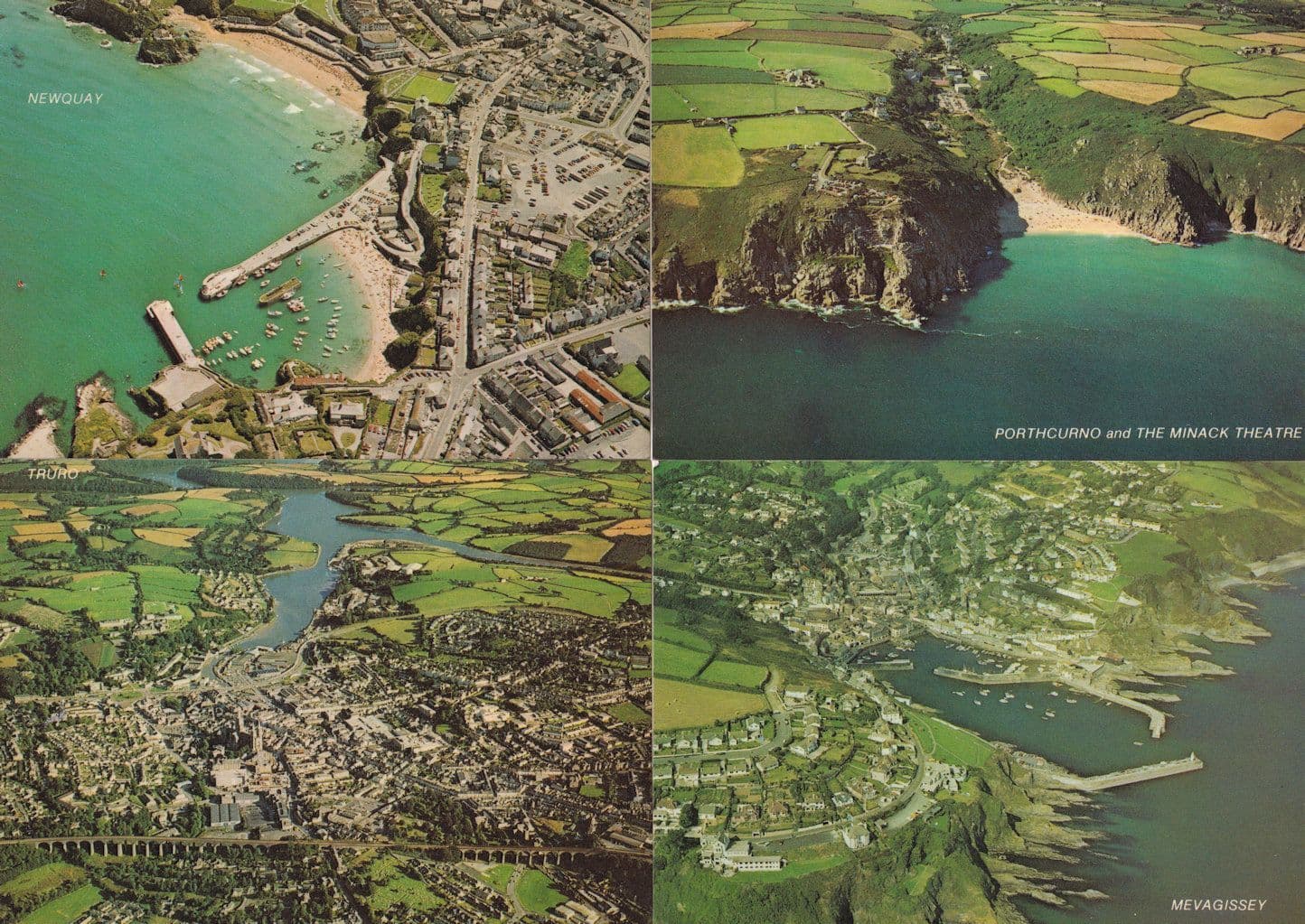 Truro Newquay Porthcurno Minack Theatre Mevagissey 4x Aerial Postcard s