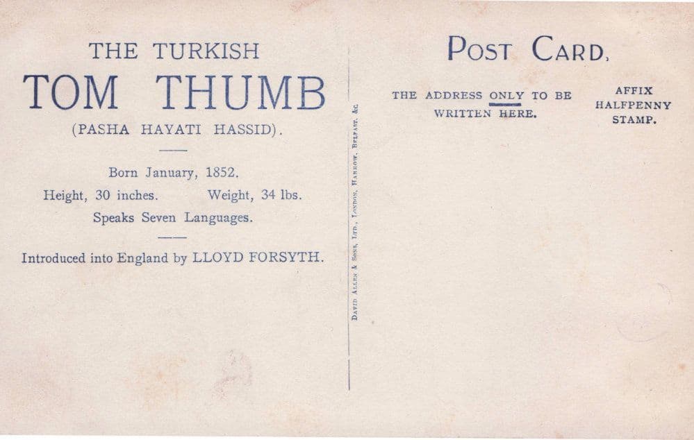 Turkish Tom Thumb Old Turkey Circus Midget Dwarf Antique Postcard