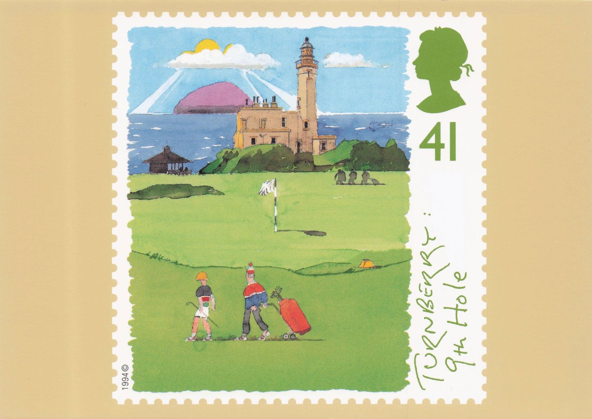 Turnberry 9th Hole Scottish Golf Course Putting Green Painting Postcard