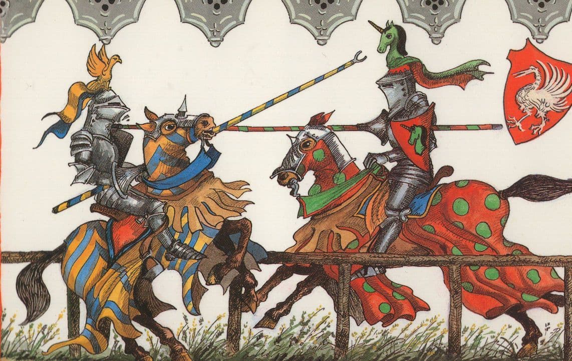 Turnier Das Lanzenbrechen Knights Jousting Painting Postcard