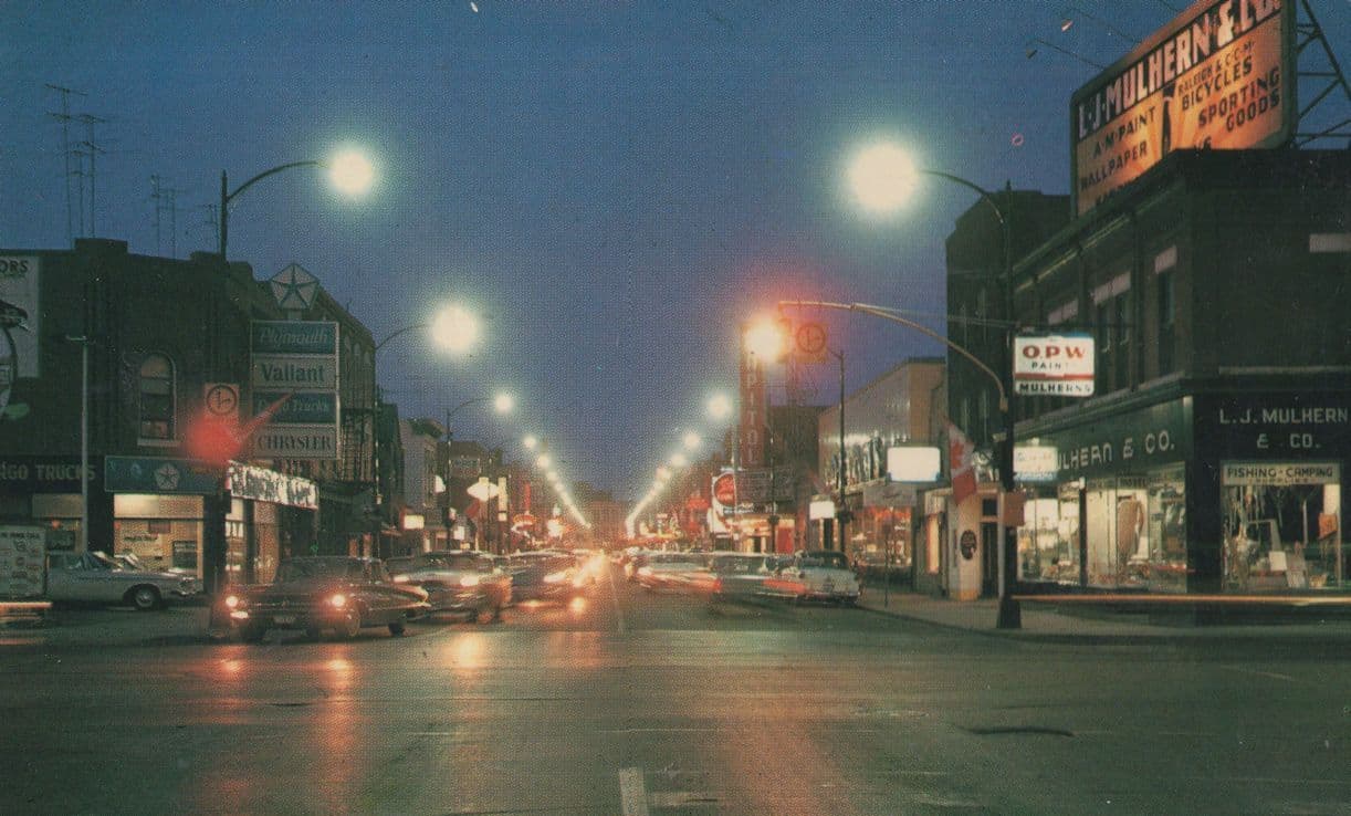 Twilight View Of King Street Chatham Ontario Canada Postcard