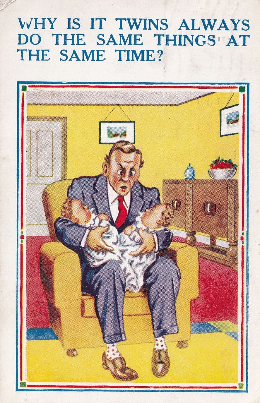 Twins Newborn WW2 Babies Comic Nappy Humour Postcard