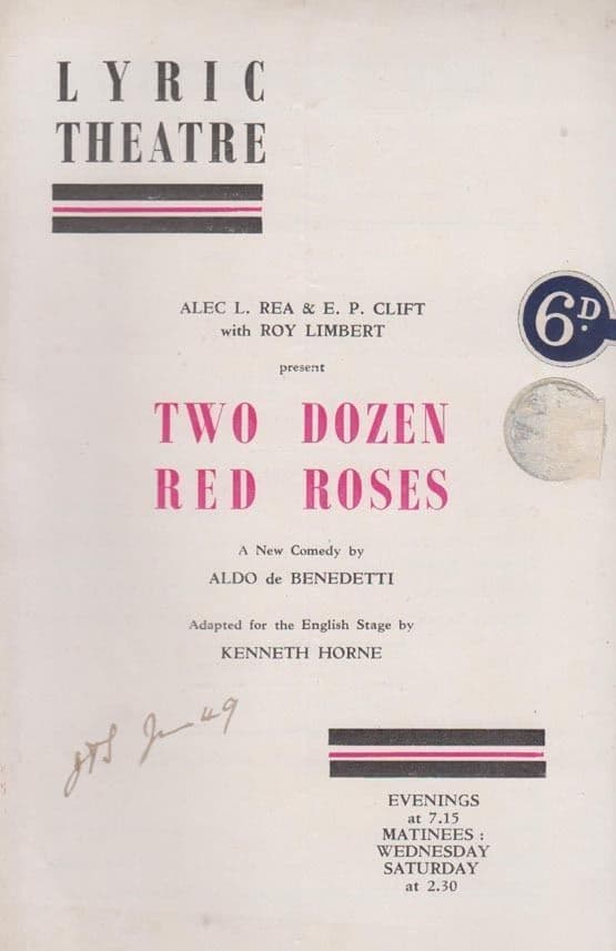 Two Dozen Red Roses Michael Yannis Comedy Lyric London Theatre Programme