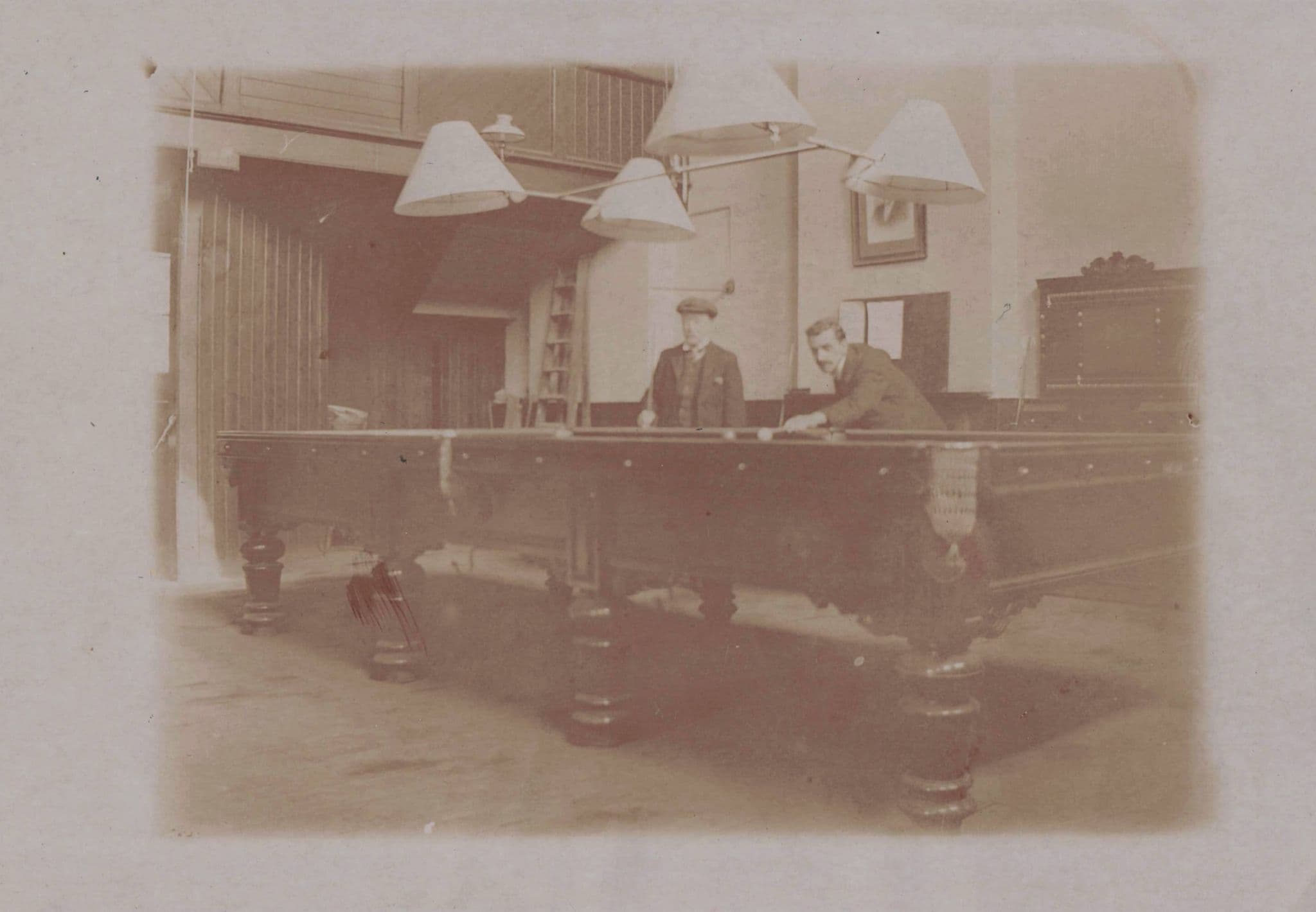 Two Elderly Man Playing Billiards Table Pre 1905 Old RPC Postcard