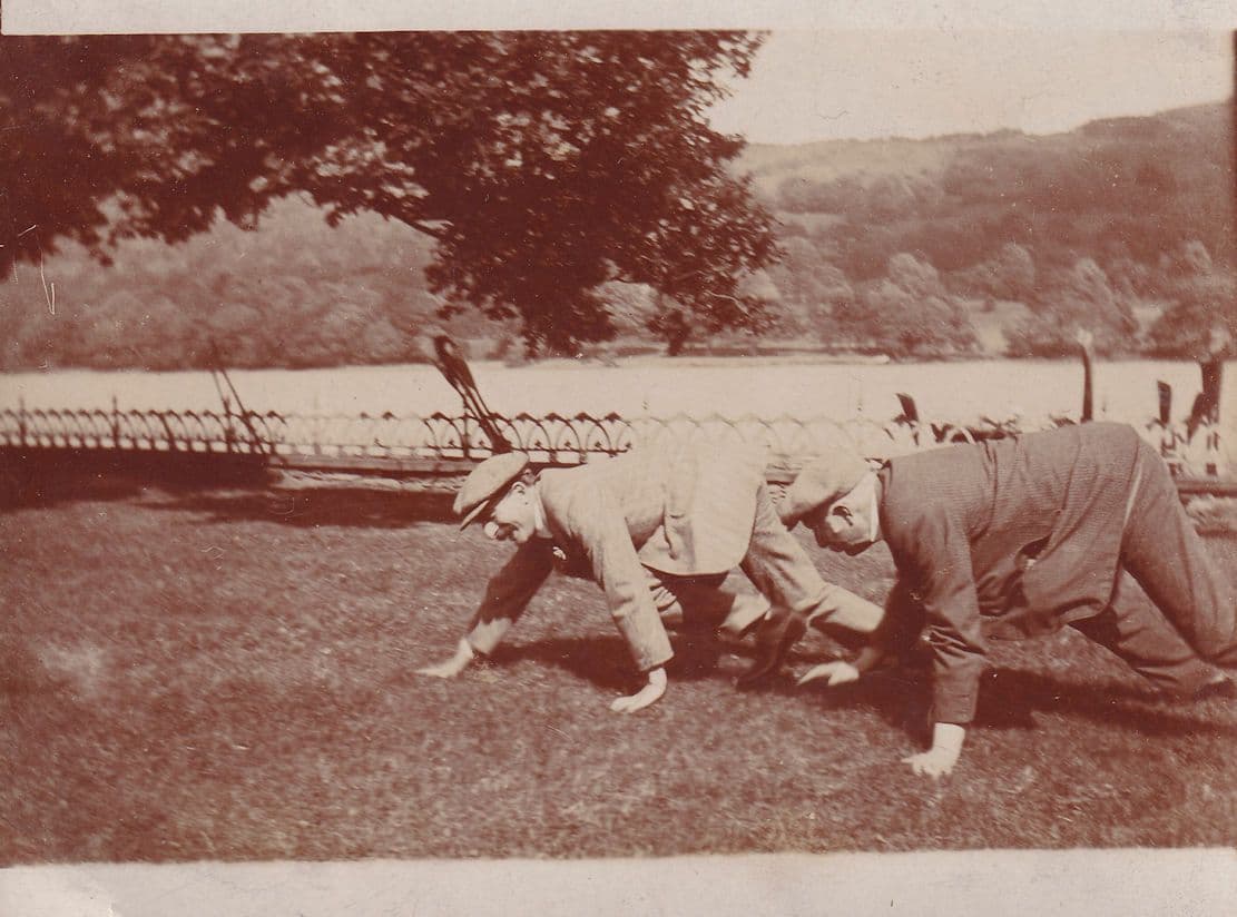 Two OAP Pensioners Sports Day Race Antique Cropped RPC Postcard