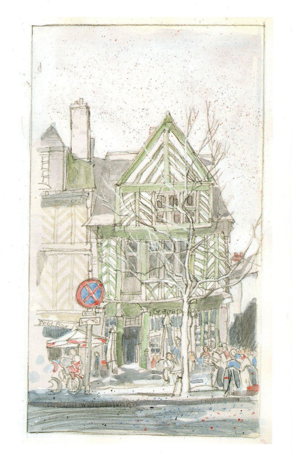 Ty Anna Tavern Rennes France Stunning Sketch Painting Postcard
