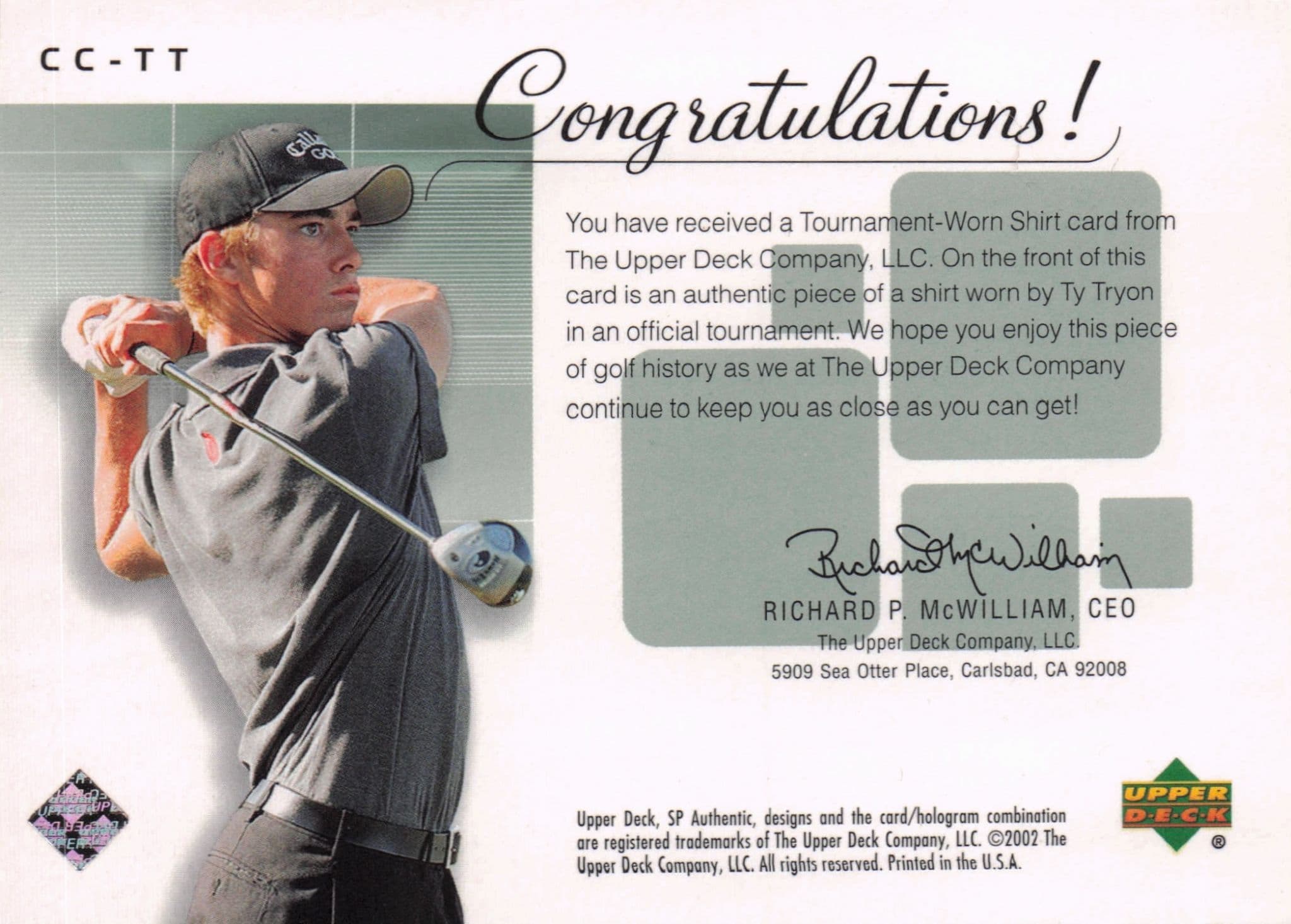 Ty Tryon Course Classics 2002 Upper Deck Real Relic Shirt Card