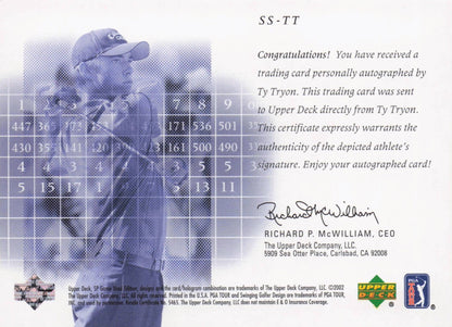 Ty Tryon Scorecard Signatures Hand Signed 2002 SP Golf Autograph Card