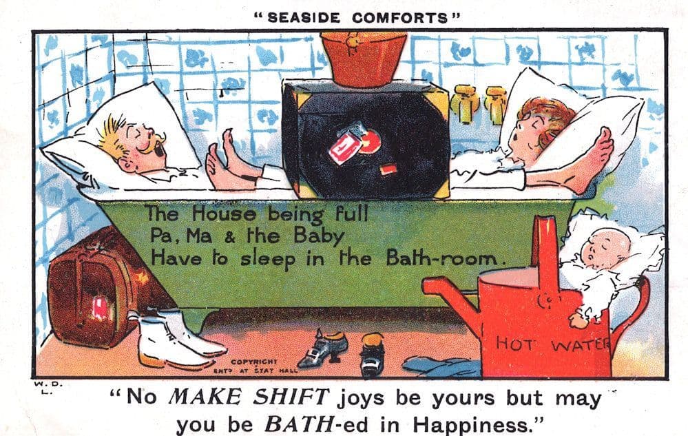Types Of Bathing Baths Hot Water Antique Comic Postcard