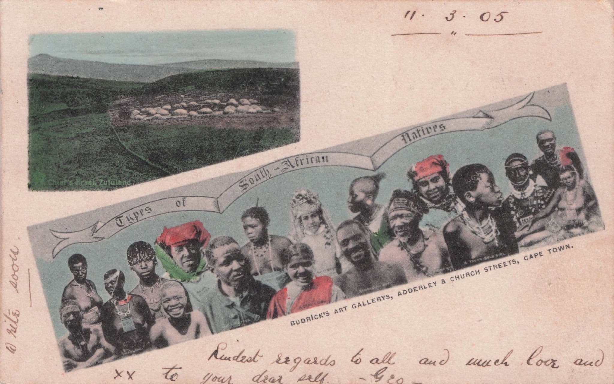 Types of South African Natives Cape Town Art Gallery Old Postcard