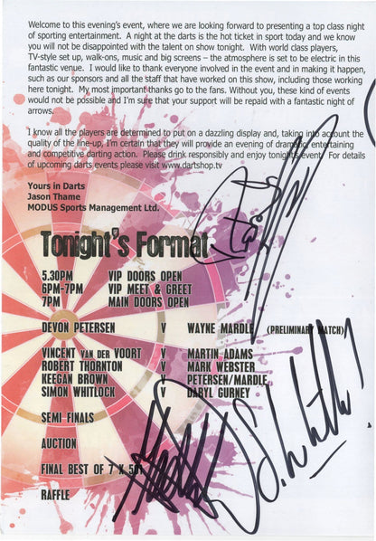 Ultimate Simon Whitlock Martin Adams Mark Webster 9X Darts Hand Signed Programme