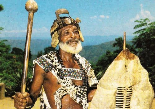 Umnumzane Zulu Headsman Warrior Kraal Costume Fashion Beads Shield Postcard