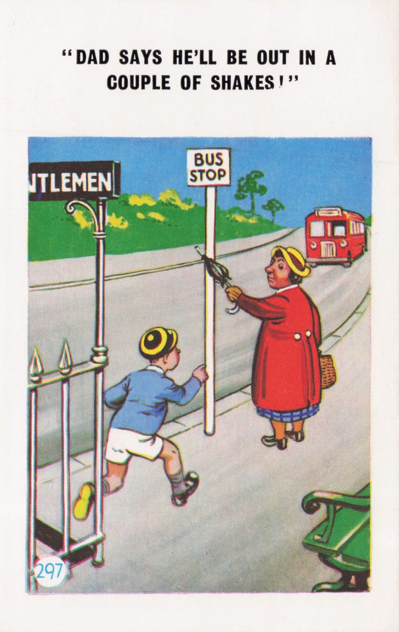 Underground Mens Urinal Toilets Bus Stop Vintage Comic Postcard