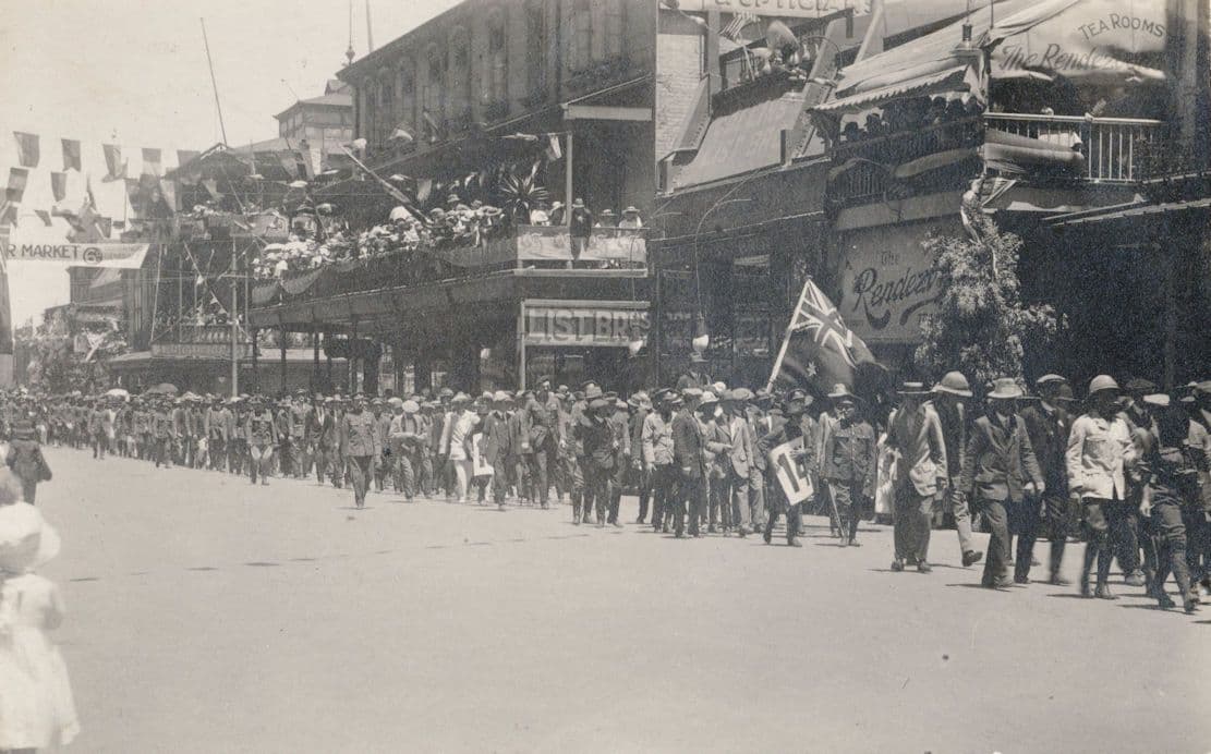 Unidentified Military Procession March Flags South Africa Old Postcard