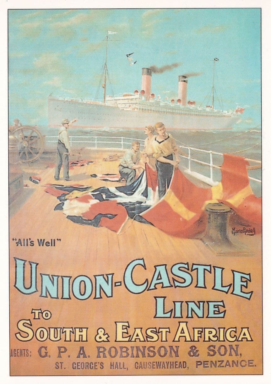 Union Castle Line Flags On Deck Poster Advertising Postcard