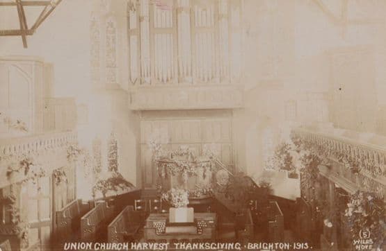Union Church Harvest Thanksgiving in 1913 Organ Brighton Old Real Photo Postcard