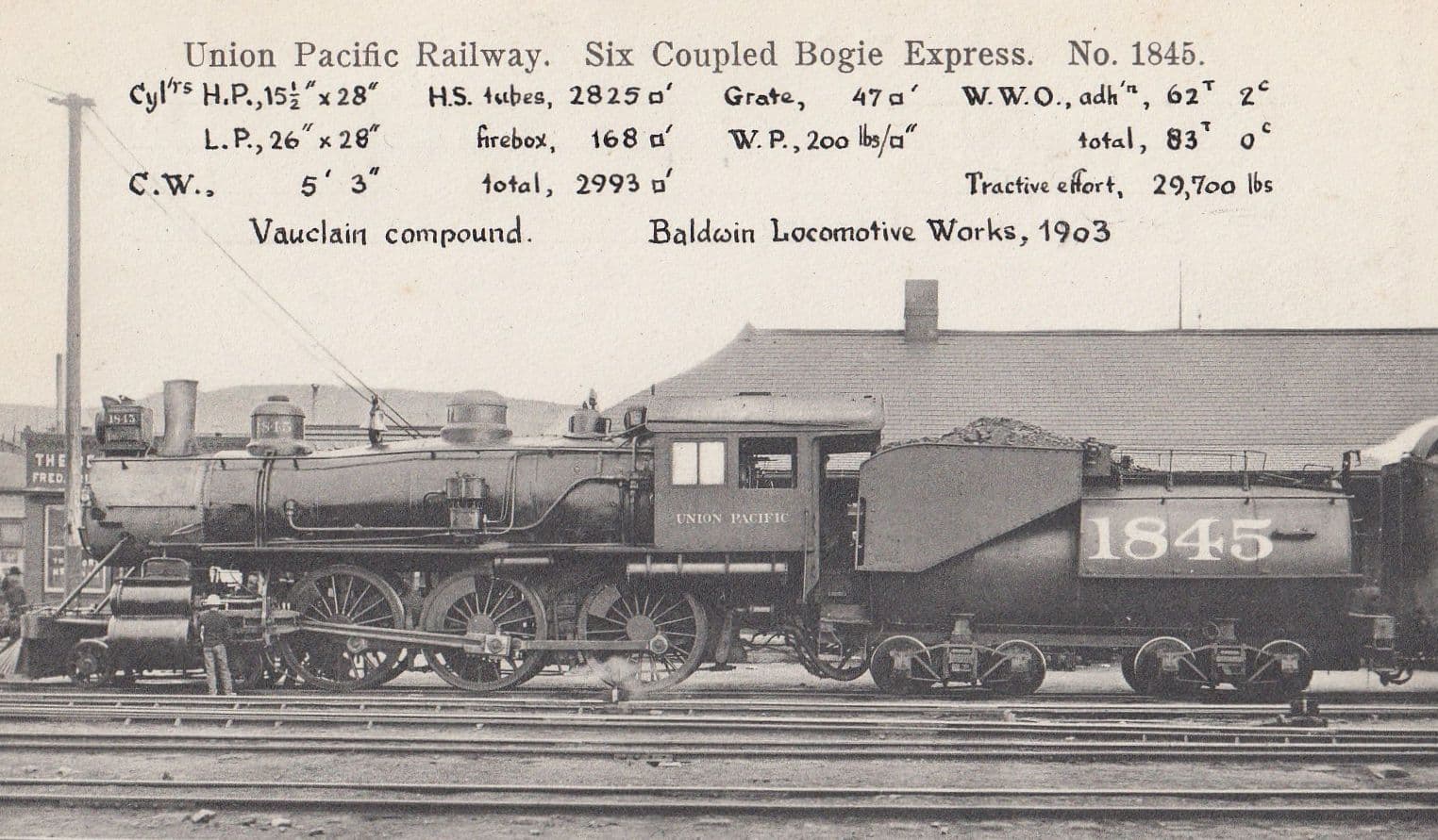 Union Pacific Railway Six Coupled Bogie Express 1845 Train Old Postcard