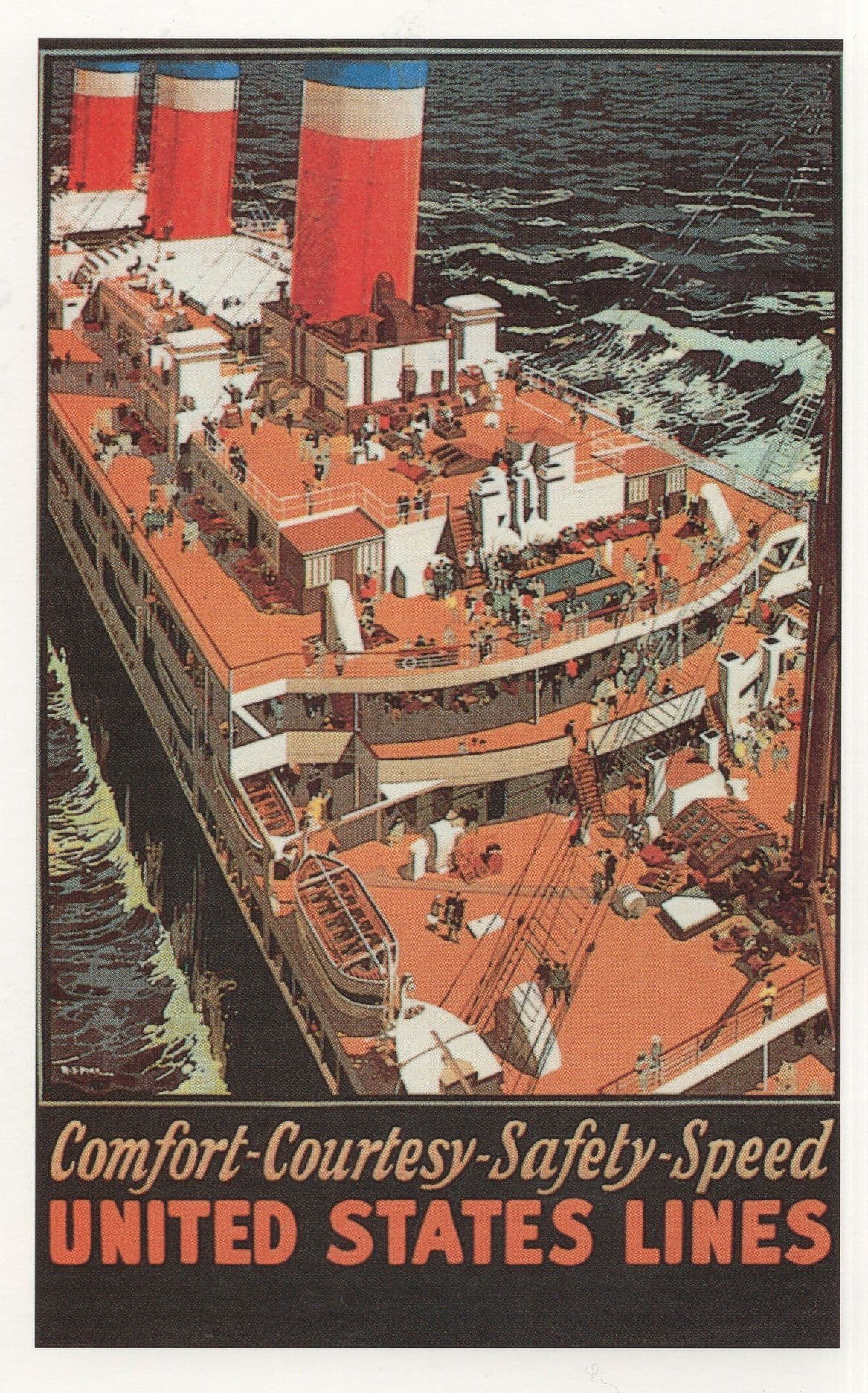 United States USA Ferry Ship Line Old Poster Advertising Postcard