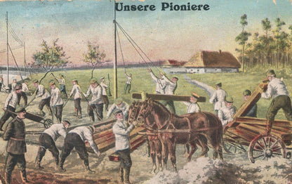 Unsere Pionere German Army WW1 Telegraph Poles Transport War Postcard