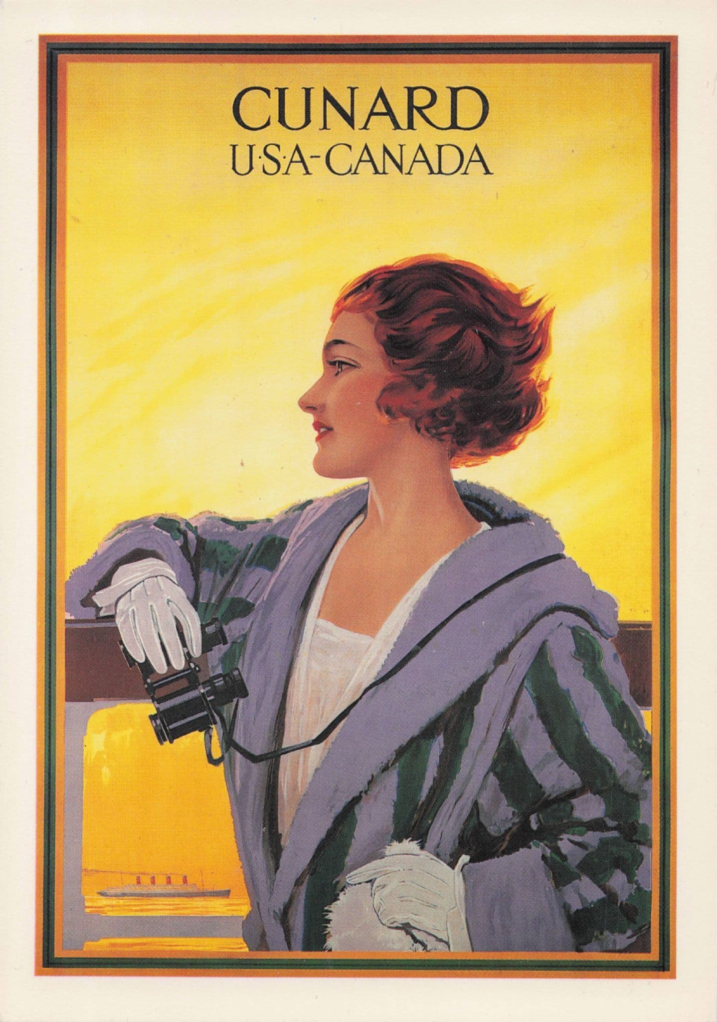 USA to Canada Cruise Cunard Ship Travel Glamour Advertising Poster Postcard