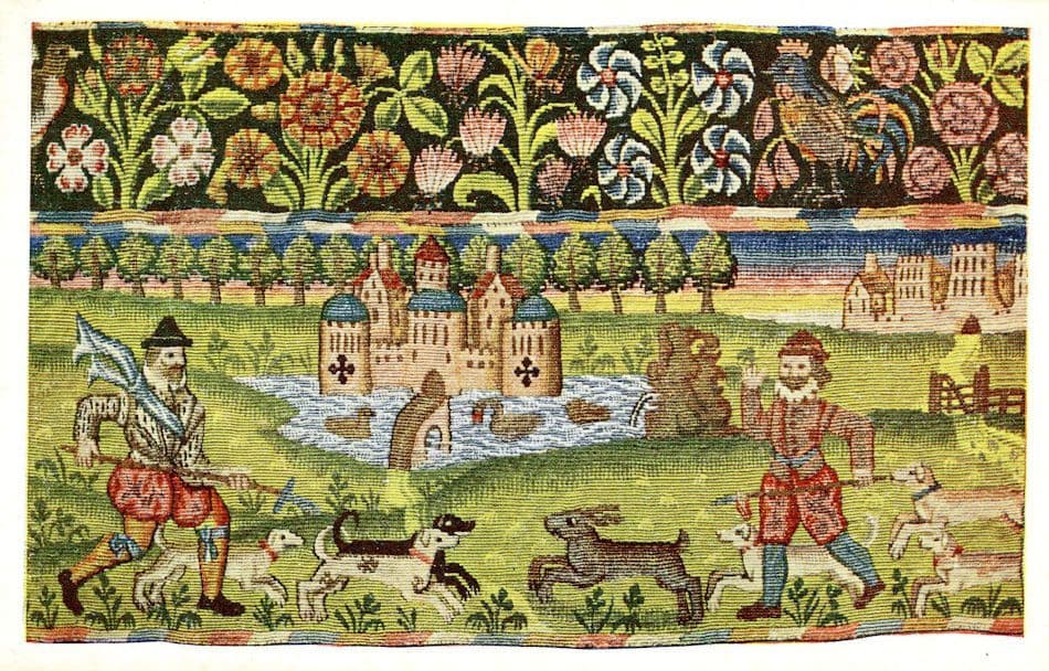 Valance Antique Embroidery Sheldon Tapestry Silk Wool Postcard