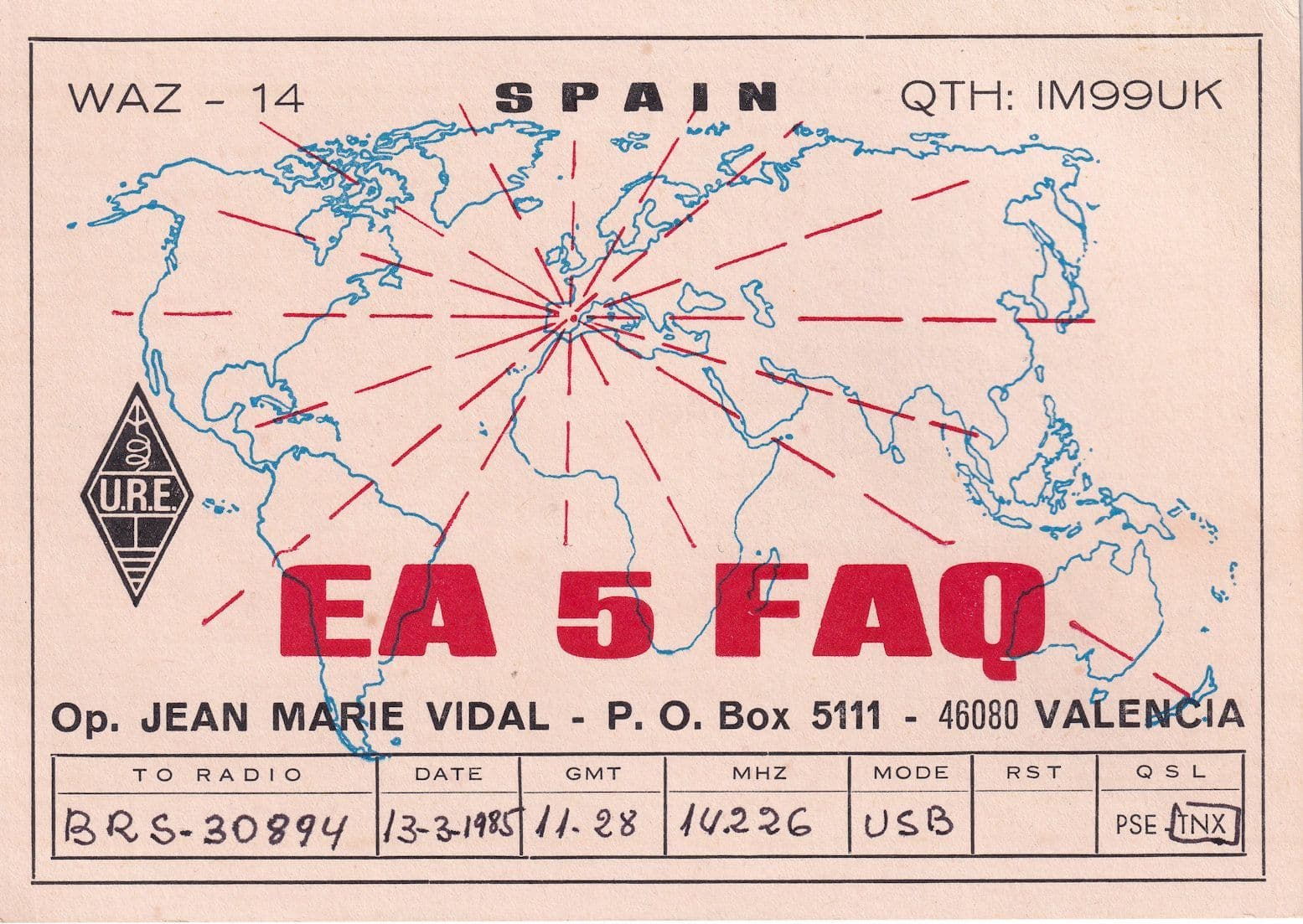 Valencia Spain QSL Map Of Radio Waves Postcard Style QSL Card