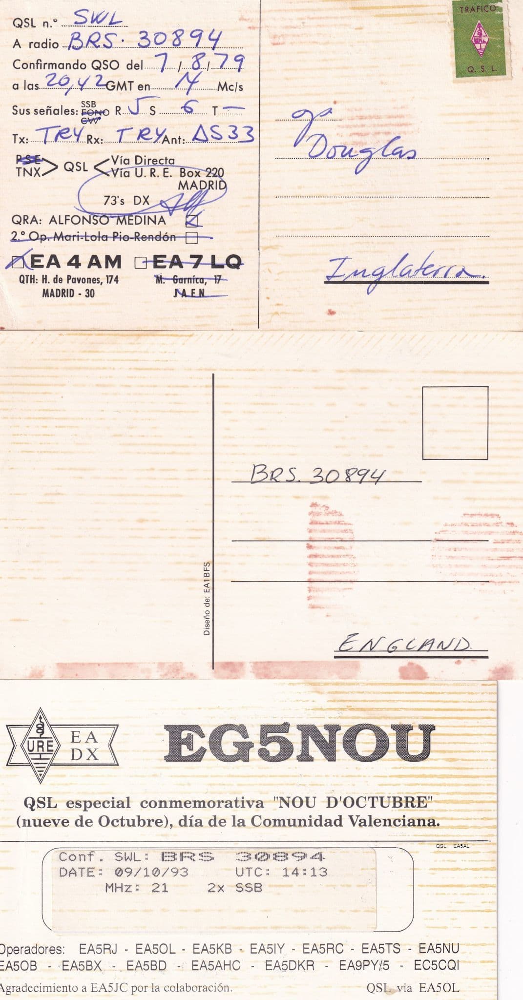 Valenciana Spain 3x Radio QSL Spanish QSO Card s