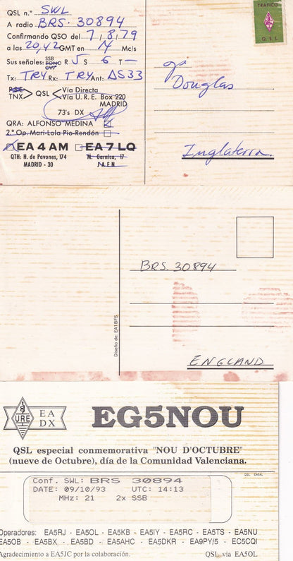 Valenciana Spain 3x Radio QSL Spanish QSO Card s
